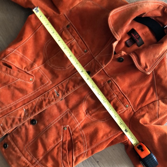 Danier orange washable leather jacket with white top stitching - Picture 13 of 14